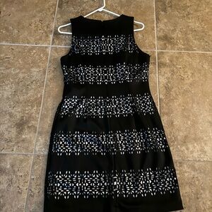 NWT Whbm black and white knit cut work sleeveless dress